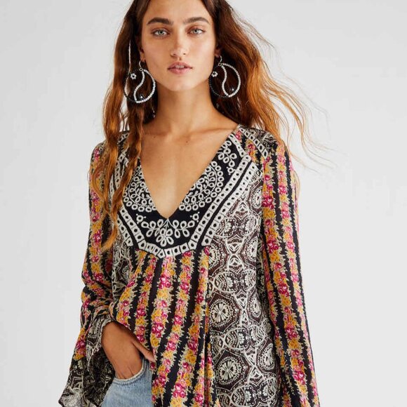 NWT: Free People Falling Into You Multi Print Floral Print Tunic Top/Dress - Picture 3 of 7